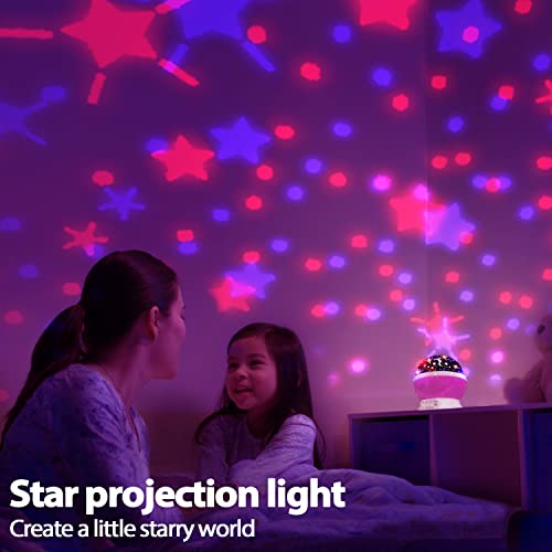 Moredig - Lampada Proiettore Stelle Bambini, Proiettore Stelle Soffitto, Luce Notturna Bambini con 8 Colori Luci & 360° Rotazione, Luce Notte per Bambini, Neonati, Compleanno, Natale, Vivai - Rosa - immagine 3