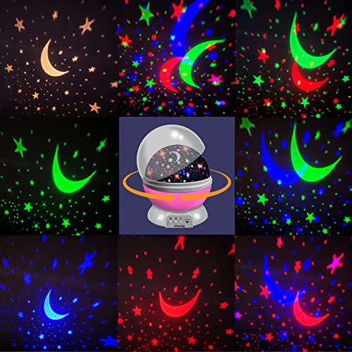 Moredig - Lampada Proiettore Stelle Bambini, Proiettore Stelle Soffitto, Luce Notturna Bambini con 8 Colori Luci & 360° Rotazione, Luce Notte per Bambini, Neonati, Compleanno, Natale, Vivai - Rosa - immagine 4