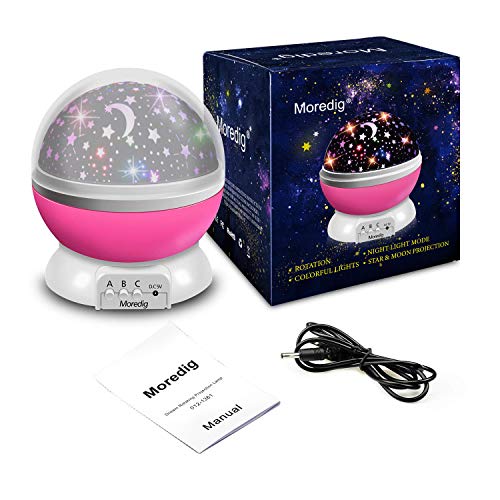 Moredig - Lampada Proiettore Stelle Bambini, Proiettore Stelle Soffitto, Luce Notturna Bambini con 8 Colori Luci & 360° Rotazione, Luce Notte per Bambini, Neonati, Compleanno, Natale, Vivai - Rosa - immagine 7
