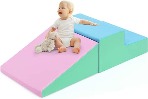 RELAX4LIFE Set di 2 Blocchi in Schiuma per Bambini, Blocchi Grandi e Leggeri da Gioco, Scaletta e Trapezio da Assemblare e per Arrampicarsi, Centro Attività Componibile per Bambini (Rosa)
