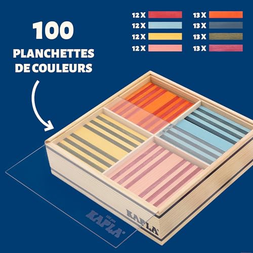 KAPLA Coffret Octocolor 100 Assi Colorate (Rosso, Arancione, Giallo, Verde, Azzurro, Blu Scuro, Rosa, Viola), Giocattolo in Legno, Set da Costruzione, da 2 Anni... - immagine 5