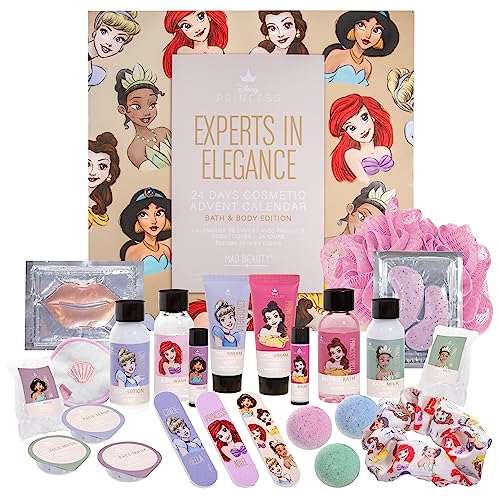 MAD Beauty Calendario dell'Avvento delle principesse Disney con 24 prodotti  per makeup e cosmetici, benessere per donne, con maschera facciale, lozione  per il corpo, elastici per capelli – Giochi e Prodotti per