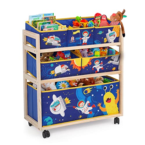 FOREHILL Mobiletto Portagiochi,Libreria per Bambini 3-12 Anni,Scaffale  Contenitore con Ruote, 3 Cassetti,per Cameretta e Stanza dei Giochi