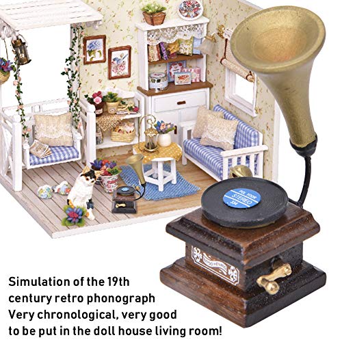 1:12 Accessori per Decorazioni per Case delle Bambole Grammofono Antico, Mobili per Famiglia Fonografo Vintage Modello di Casa delle Bambole in Legno - immagine 3