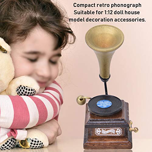 1:12 Accessori per Decorazioni per Case delle Bambole Grammofono Antico, Mobili per Famiglia Fonografo Vintage Modello di Casa delle Bambole in Legno - immagine 4