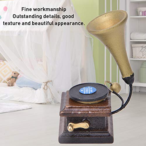 1:12 Accessori per Decorazioni per Case delle Bambole Grammofono Antico, Mobili per Famiglia Fonografo Vintage Modello di Casa delle Bambole in Legno - immagine 6