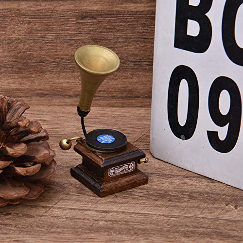1:12 Accessori per Decorazioni per Case delle Bambole Grammofono Antico, Mobili per Famiglia Fonografo Vintage Modello di Casa delle Bambole in Legno - immagine 8