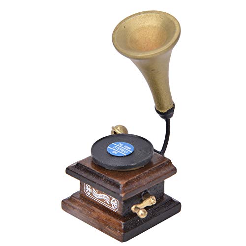 1:12 Accessori per Decorazioni per Case delle Bambole Grammofono Antico, Mobili per Famiglia Fonografo Vintage Modello di Casa delle Bambole in Legno - immagine 9