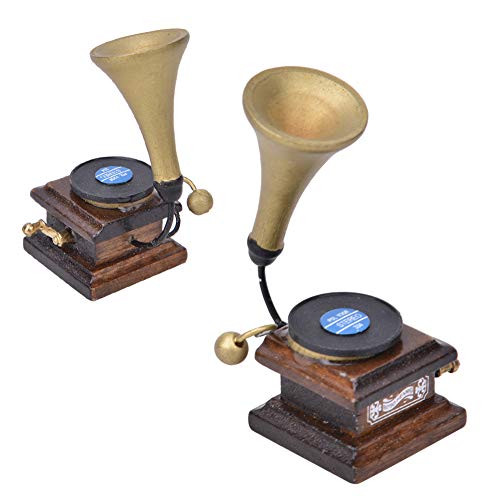 1:12 Accessori per Decorazioni per Case delle Bambole Grammofono Antico, Mobili per Famiglia Fonografo Vintage Modello di Casa delle Bambole in Legno