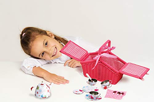 9980 Cestino da picnic Fiori colorati small foot, in legno intrecciato con accessori, set di stoviglie per bambini 20 pz., a partire da 3 anni - immagine 4