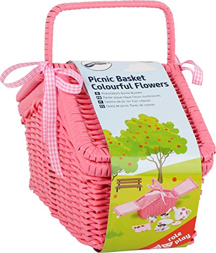 9980 Cestino da picnic Fiori colorati small foot, in legno intrecciato con accessori, set di stoviglie per bambini 20 pz., a partire da 3 anni - immagine 5