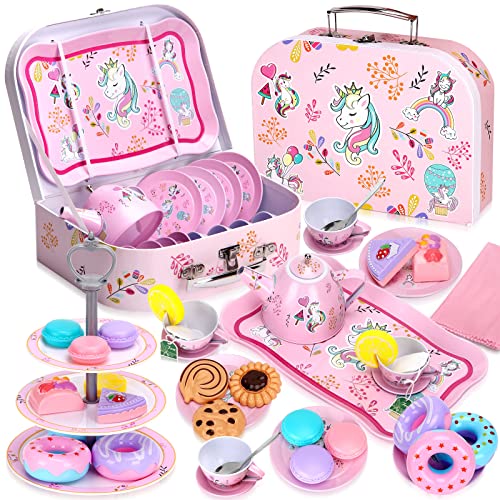 Auney 36 PCS Set da Tè Giocattoli per Bambini, Giocattoli Unicorno di Latta  Tea Party Finta di Giocare con Dessert Donut, 13 PCS Giocattoli da Dessert  Regalo per Bambina – Giochi e