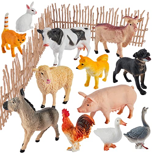 BUYGER 12 Pezzi Giocattoli Animale da Fattoria Figure Set, Realistico  Animali Giocattolo con Recinzioni, Giochi Educativo Regalo per Bambini 3 4  5 6 Anni – Giochi e Prodotti per l'Età Evolutiva