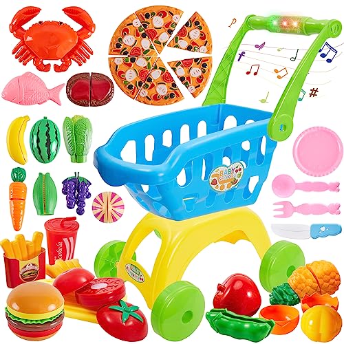 BUYGER 31 Pezzi Carrello Spesa Bambini Cucina Cibo Giocattolo per Bambini,  Tagliare Giocattoli Taglio Frutta e Verdura Giocattolo, Regalo per Bambini  – Giochi e Prodotti per l'Età Evolutiva