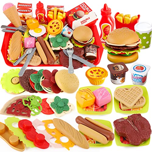 BUYGER 63 Pezzi Set Accessori Cucina Cibo Giocattolo per Bambini, Hamburger  Pizza Alimenti Giocattolo, Educativo Giochi di Ruolo Regalo per Bambini 3 4  5 Anni – Giochi e Prodotti per l'Età Evolutiva