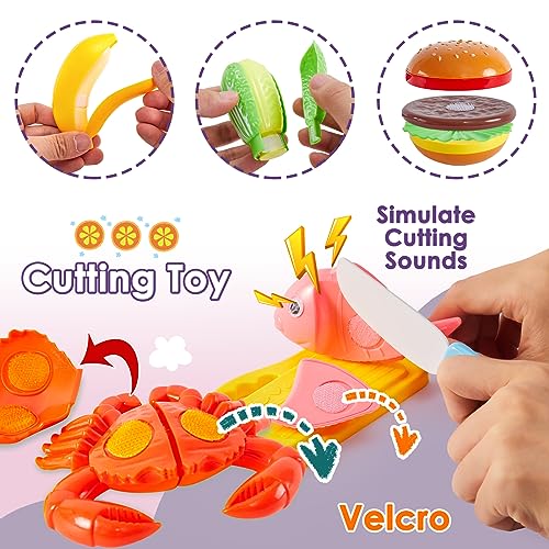 BUYGER Carrello della Spesa Giocattolo Bambini, Accessori Cucina Bambini, Taglio Frutta e Verdura Cibo Giocattoli, Giochi di Ruolo per Bambina Bambini 3 Anni, Luci e Suoni - immagine 3