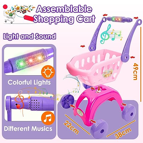 BUYGER Carrello della Spesa Giocattolo Bambini, Accessori Cucina Bambini, Taglio Frutta e Verdura Cibo Giocattoli, Giochi di Ruolo per Bambina Bambini 3 Anni, Luci e Suoni - immagine 5