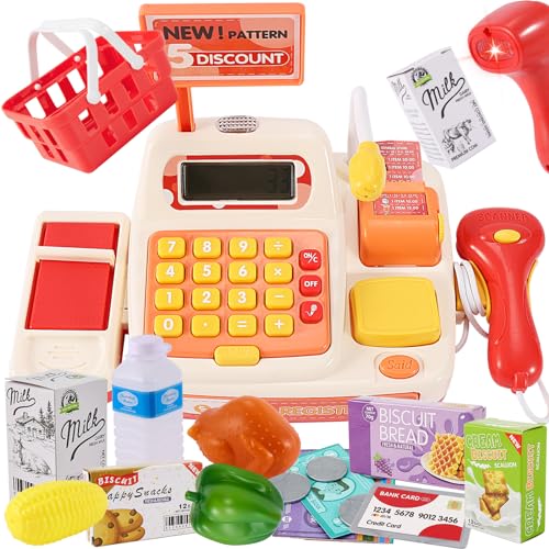 BUYGER Cassa Gioco Supermercato Giocattolo per Bambini, Scanner con Luci e  Suoni, Soldi Finti, Cibo Finti, Giochi di Imitazione, Regalo per Bambini 3  Anni (Rosso) – Giochi e Prodotti per l'Età Evolutiva