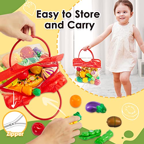 BUYGER Set Cibo Cucina Giocattoli per Bambini 3 Anni, Giocattolo da Taglio Frutta e Verdura, Accessori Alimenti Giochi di Ruolo Educativo Regalo per Bambini - immagine 4