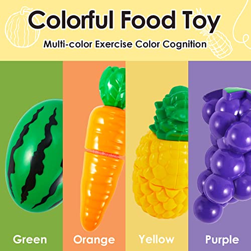 BUYGER Set Cibo Cucina Giocattoli per Bambini 3 Anni, Giocattolo da Taglio Frutta e Verdura, Accessori Alimenti Giochi di Ruolo Educativo Regalo per Bambini - immagine 5