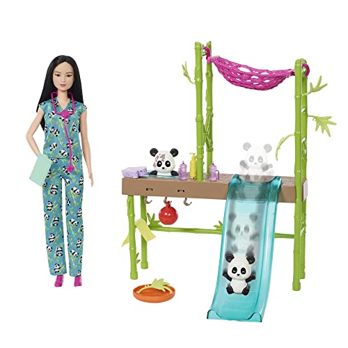 Barbie – Barbie Centro Veterinario dei Panda Playset con bambola e accessori,  2 panda con trasformazione cambia colore e 20+ pezzi, giocattolo per  bambini 3+ Anni, HKT77 – Giochi e Prodotti per l'Età Evolutiva
