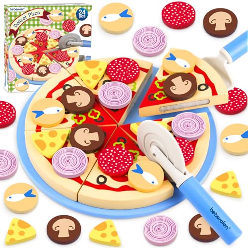 Beberolen Pizza in Legno Bambini, Accessori Cucina Giocattolo da Educativi  Montessori, Gioco di Ruolo, Regalo Creativo Compleanno Giorno dei Bambini  Pasqua Halloween Natale Ragazzi Ragazze 3 4 5+ Anni – Giochi e