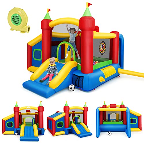 COSTWAY Castello Gonfiabile per Bambini, Con Scivolo, 100 Palline, Borsa di  Trasporto e Kit di Riparazione, Per Bambini 3-10 anni, 380x305x215cm -  Giochi e Prodotti per l'Età Evolutiva