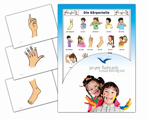 Carte illustrate educativi Parte del Corpo - Flashcard Lingua Tedesco - Bildkarten Körper/Körperteile - Size 4.13 × 5.83 inch = DIN A6 (105 x 148 mm)