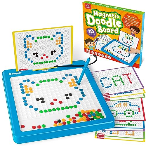 Coogam Magnetic Drawing Board Large Magnet Doodle Board with Pen and Dot Beads, Color Shape Pattern Art Pad, Montessori Educational Traveling Toy Gift for 3 4 5 6 Years Old Toddlers