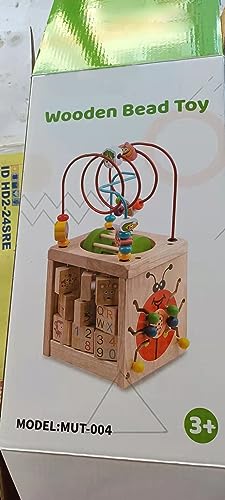 Cubo di attività in legno 7 in 1 a forma di legno, centro attività multifunzionale educativo con perline labirinto orologio montagne russe abaco puzzle animale alfabeto numero giocattolo per bambini - immagine 14