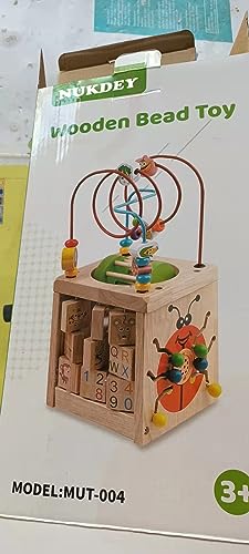 Cubo di attività in legno 7 in 1 a forma di legno, centro attività multifunzionale educativo con perline labirinto orologio montagne russe abaco puzzle animale alfabeto numero giocattolo per bambini - immagine 10