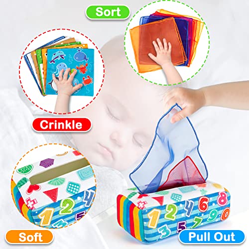EFO SHM Giochi Bambini 6 Mesi Montessori Giocattolo Interattivo Sensoriale Scatola Del Tessuto Del Bambino Con Il Numero di Dinosauro Panno di Seta Colorato Giocattolo Educativo Per Bambini - immagine 3