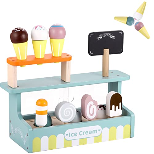 GAGAKU Ghiaccio giocattolo per bambini, gelateria per bambini, in legno,  per giochi di ruolo con negozio, giocattolo in legno a partire dai 3 anni  in su - Giochi e Prodotti per l'Età