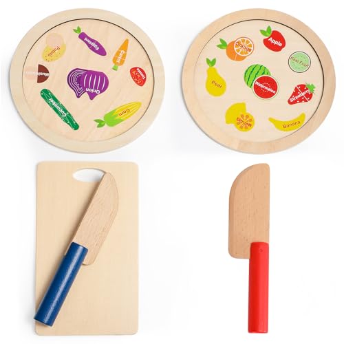 GAGAKU Gioco in legno Cibo Set di Giocattoli di Taglio per Bambini Giocattoli Da Cucina Giocattoli Bambino Accessori Da Cucina 12PCS - immagine 5