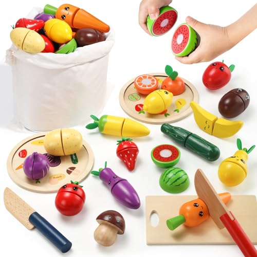GAGAKU Gioco in legno Cibo Set di Giocattoli di Taglio per Bambini Giocattoli Da Cucina Giocattoli Bambino Accessori Da Cucina 12PCS