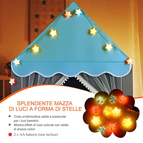GYMAX Casetta a Tenda da Gioco per Bambini, con Materassino in Fondo, Porta in Velo e Finestrini Laterali, Luci Colorate a Forma di Stella, per Cameretta e Salotto - immagine 8