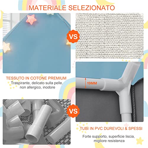 GYMAX Casetta a Tenda da Gioco per Bambini, con Materassino in Fondo, Porta in Velo e Finestrini Laterali, Luci Colorate a Forma di Stella, per Cameretta e Salotto - immagine 10