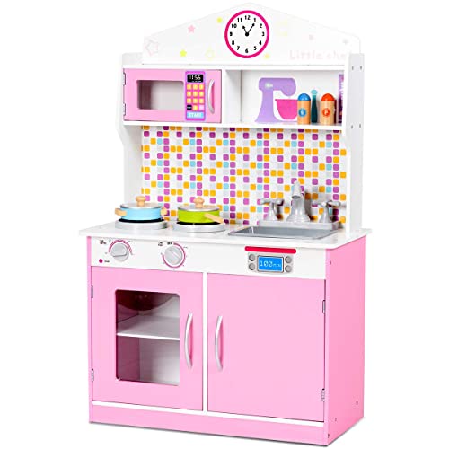 GYMAX Cucina Giocattolo per Bambini in Legno con 2 Pentole e Forno a  Microonde, Lavandino, Giocare Educazione Tavola Fornello Divertimento, 60 x  30 x 94 cm – Giochi e Prodotti per l'Età Evolutiva