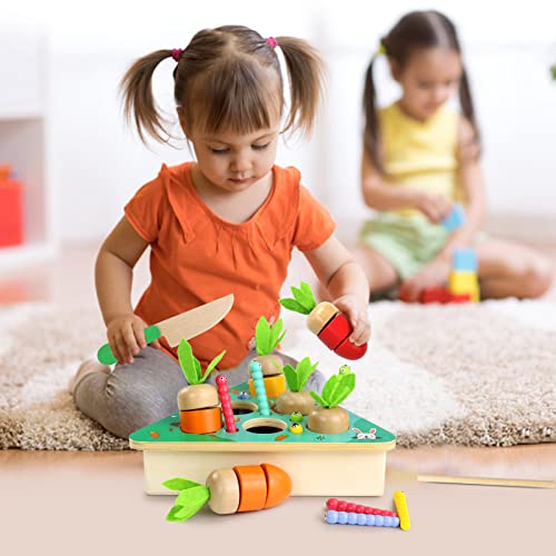 Giochi per Montessori Bambini 2 Anni 3 IN 1 Raccolta Carote Giochi Educativi in Legno Cucina Giocattolo per Bambini Taglio Della Frutta Giochi di Pesca Regalo Bambina Bambino 3 4 5 Anni Bimba Bimbo - immagine 9