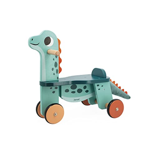 Janod Cavalcabile Dinosauro Portosauro-Altezza Sedile 21 cm-Coda Peluche Removibile-Giocattolo Multisensoriale Legno FSC-dai 12 Mesi, J05828, Multicolore - immagine 3
