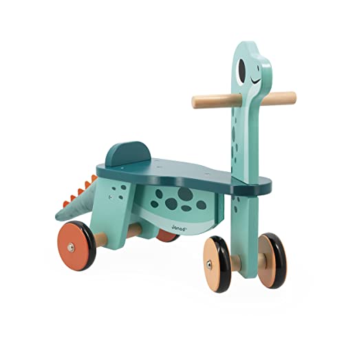 Janod Cavalcabile Dinosauro Portosauro-Altezza Sedile 21 cm-Coda Peluche Removibile-Giocattolo Multisensoriale Legno FSC-dai 12 Mesi, J05828, Multicolore - immagine 4