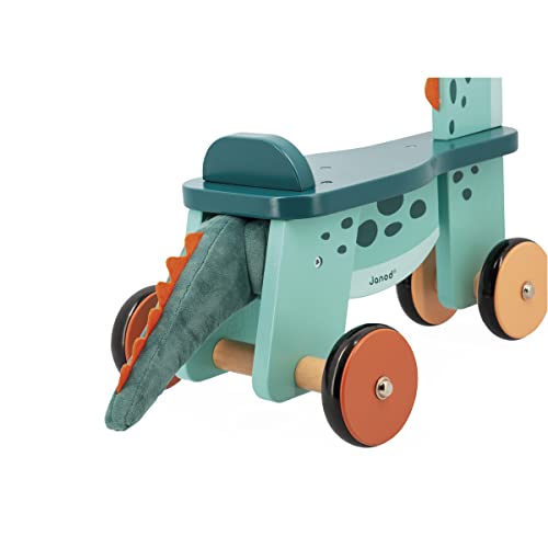 Janod Cavalcabile Dinosauro Portosauro-Altezza Sedile 21 cm-Coda Peluche Removibile-Giocattolo Multisensoriale Legno FSC-dai 12 Mesi, J05828, Multicolore - immagine 5