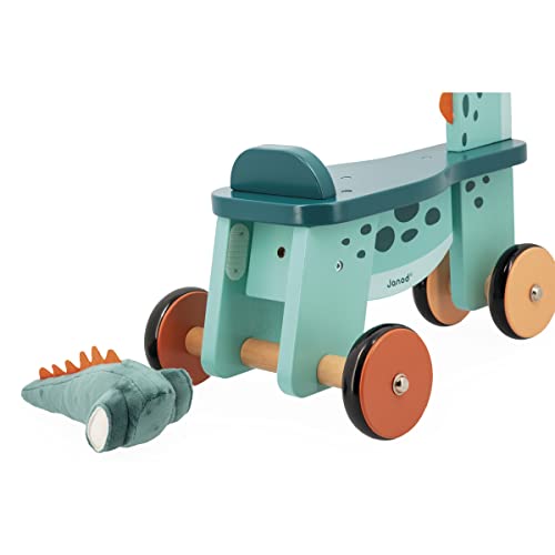 Janod Cavalcabile Dinosauro Portosauro-Altezza Sedile 21 cm-Coda Peluche Removibile-Giocattolo Multisensoriale Legno FSC-dai 12 Mesi, J05828, Multicolore - immagine 6