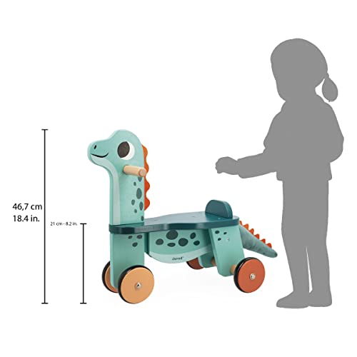 Janod Cavalcabile Dinosauro Portosauro-Altezza Sedile 21 cm-Coda Peluche Removibile-Giocattolo Multisensoriale Legno FSC-dai 12 Mesi, J05828, Multicolore - immagine 8