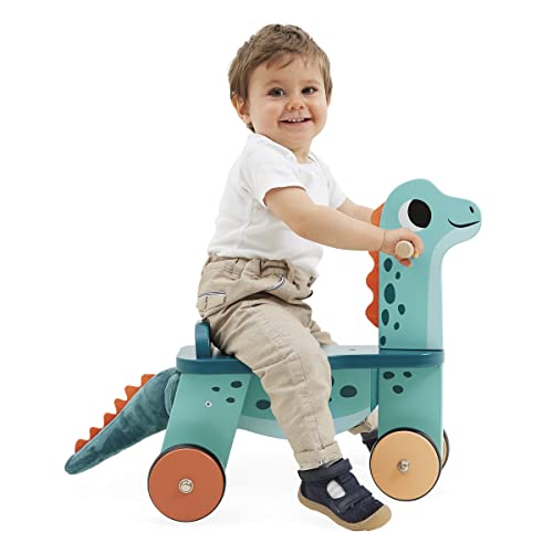 Janod Cavalcabile Dinosauro Portosauro-Altezza Sedile 21 cm-Coda Peluche Removibile-Giocattolo Multisensoriale Legno FSC-dai 12 Mesi, J05828, Multicolore - immagine 9