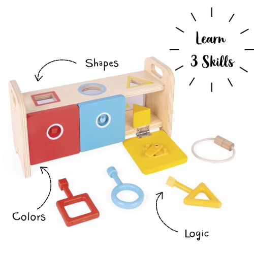 Janod - Essentiel - La Scatola Portachiavi - Gioco Educativo in Legno per La Prima Infanzia 2-In-1 - Apprendimento di Forme e Colori e della Motricità Fine - Pittura Ad Acqua - Da 18 Mesi, J05065 - immagine 3