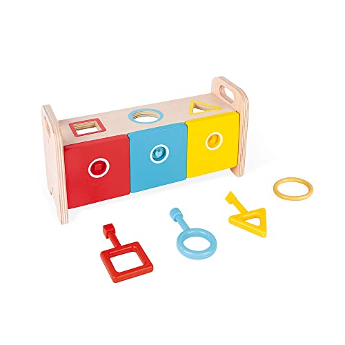 Janod - Essentiel - La Scatola Portachiavi - Gioco Educativo in Legno per La Prima Infanzia 2-In-1 - Apprendimento di Forme e Colori e della Motricità Fine - Pittura Ad Acqua - Da 18 Mesi, J05065 - immagine 8