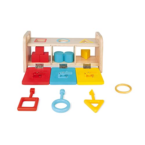 Janod - Essentiel - La Scatola Portachiavi - Gioco Educativo in Legno per La Prima Infanzia 2-In-1 - Apprendimento di Forme e Colori e della Motricità Fine - Pittura Ad Acqua - Da 18 Mesi, J05065
