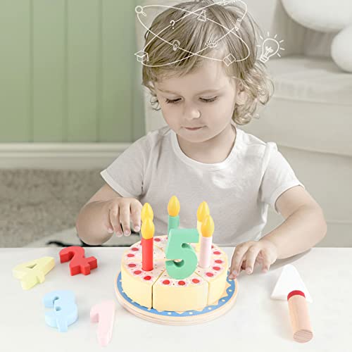 KABENFIS Giocattoli per torte di compleanno con taglio in legno Set di cibo per bambini e bambine - immagine 3