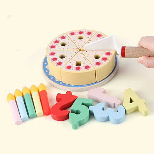 KABENFIS Giocattoli per torte di compleanno con taglio in legno Set di cibo per bambini e bambine - immagine 4